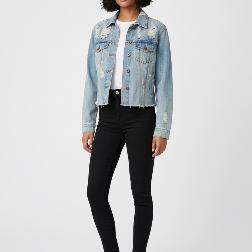 Wild Fable Super Soft Light Blue Distressed Jean Jacket - Picture 7 of 8